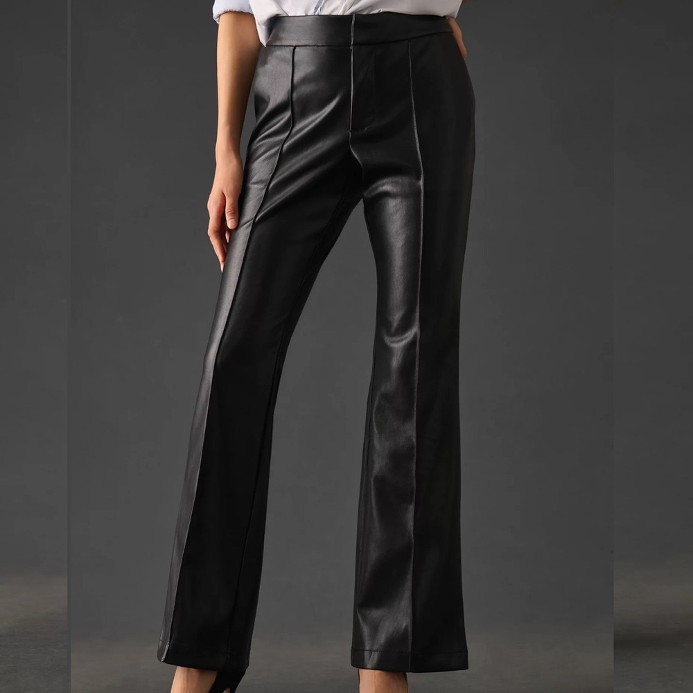 Avec Les Filles Black Faux Ever Leather Flare Pants Anthropologie Womens 8